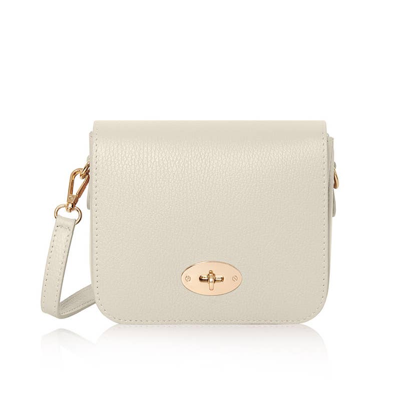 Italian Genuine Leather Crossbody Bag with Metal Clasp: Navy