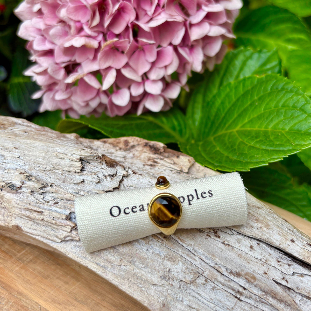 Ocean Ripples 18ct Gold Plated Tiger's Eye Open Top Ring
