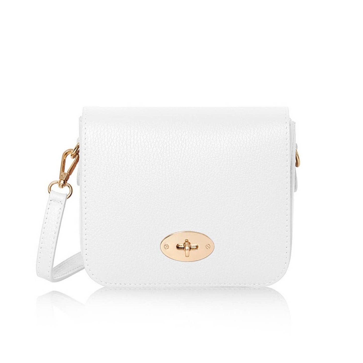 Italian Genuine Leather Crossbody Bag with Metal Clasp: Navy