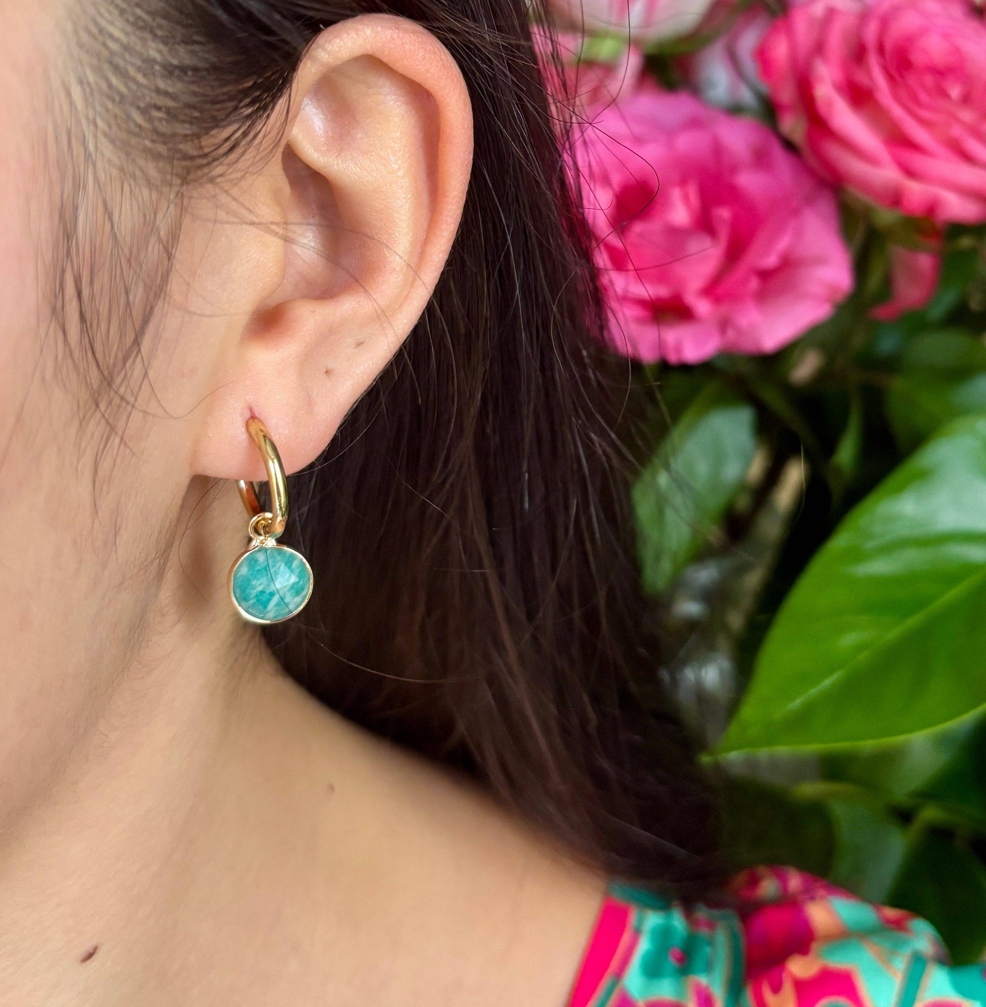 18ct gold plated amazonite huggie earrings