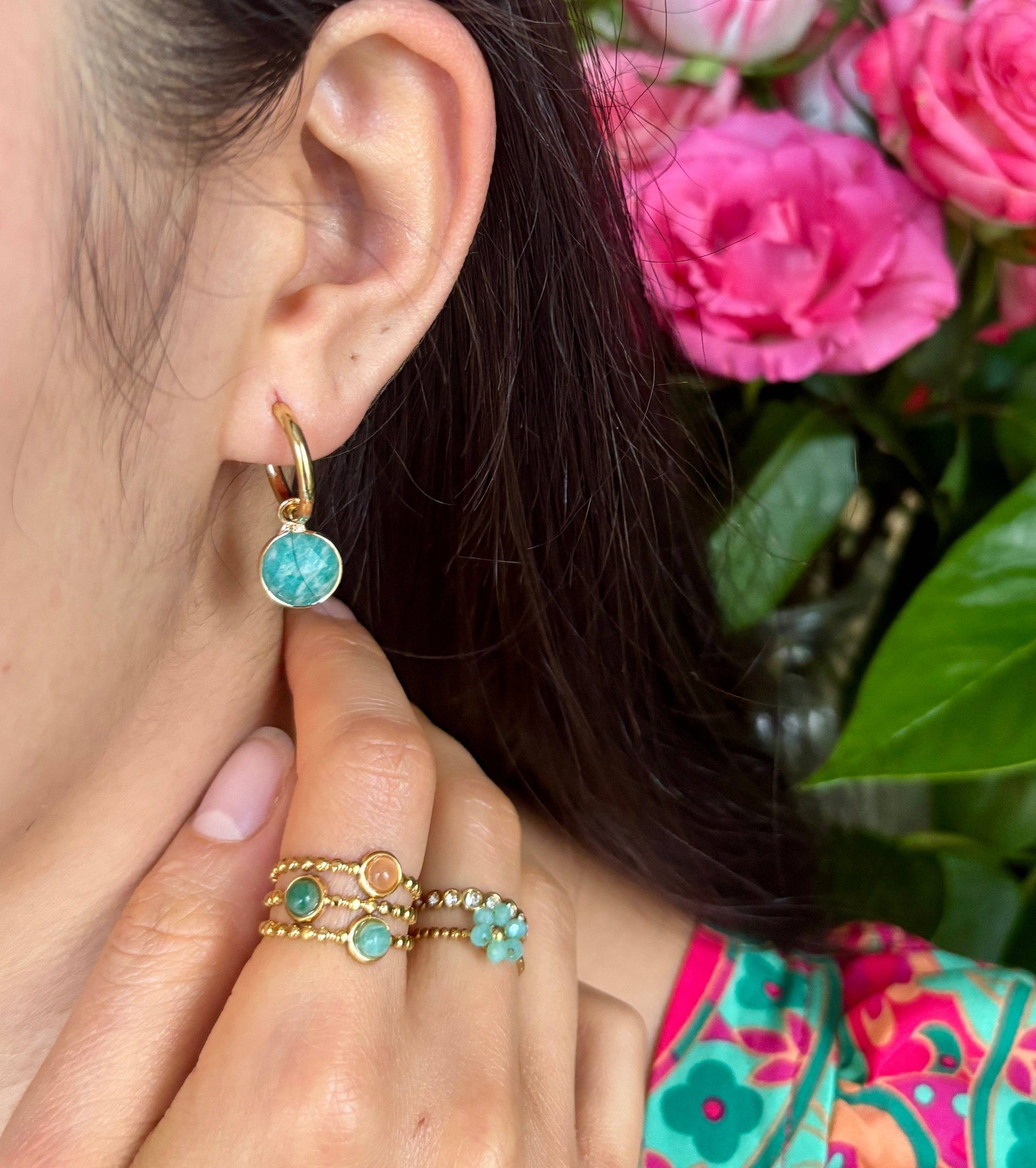 18ct gold plated amazonite huggie earrings