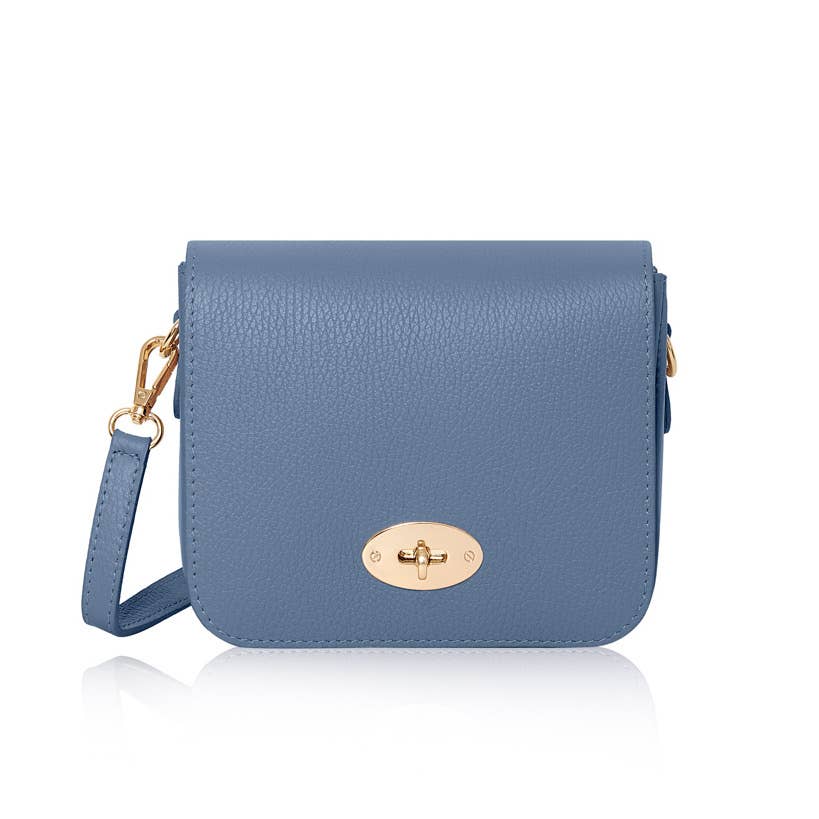 Italian Genuine Leather Crossbody Bag with Metal Clasp: Navy