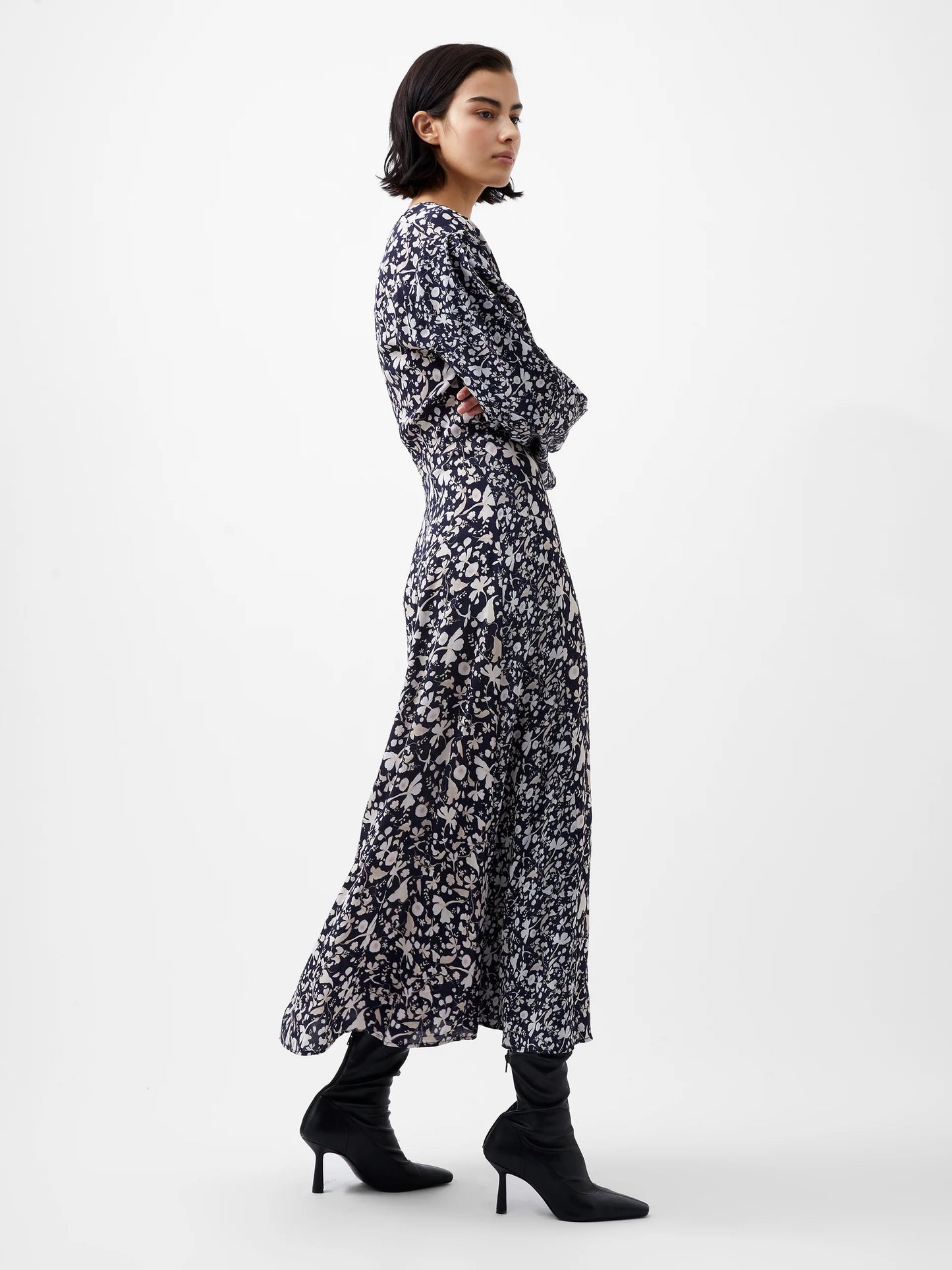 French Connection Jeannie Chiara Drape Midi Floral Dress