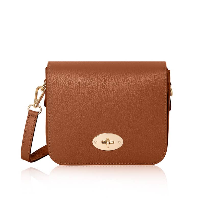 Italian Genuine Leather Crossbody Bag with Metal Clasp: Navy