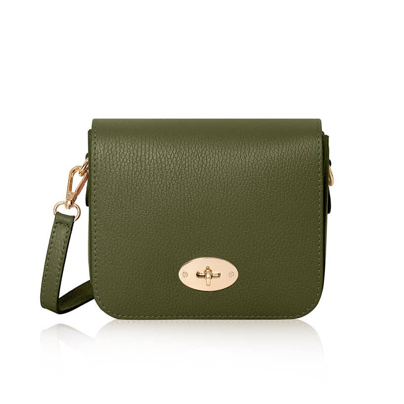 Italian Genuine Leather Crossbody Bag with Metal Clasp: Navy
