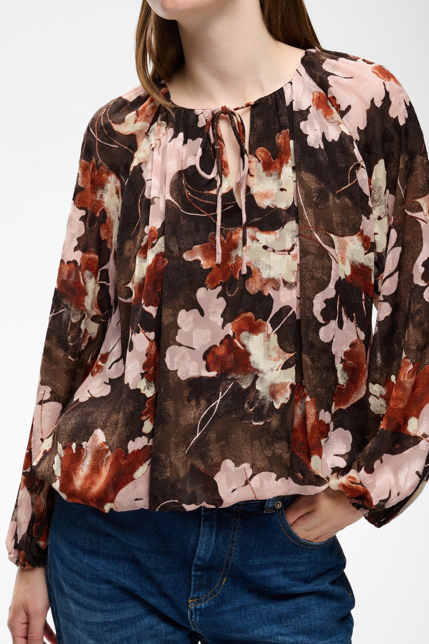 InWear Mason Balloon Blouse - Brown with Pink Fall Leaves