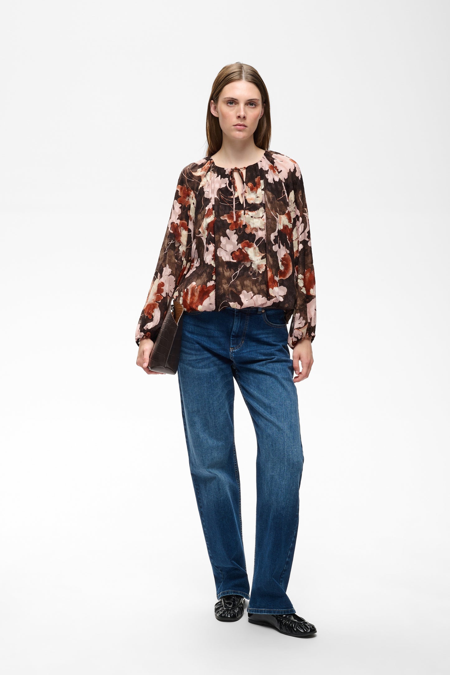 InWear Mason Balloon Blouse - Brown with Pink Fall Leaves