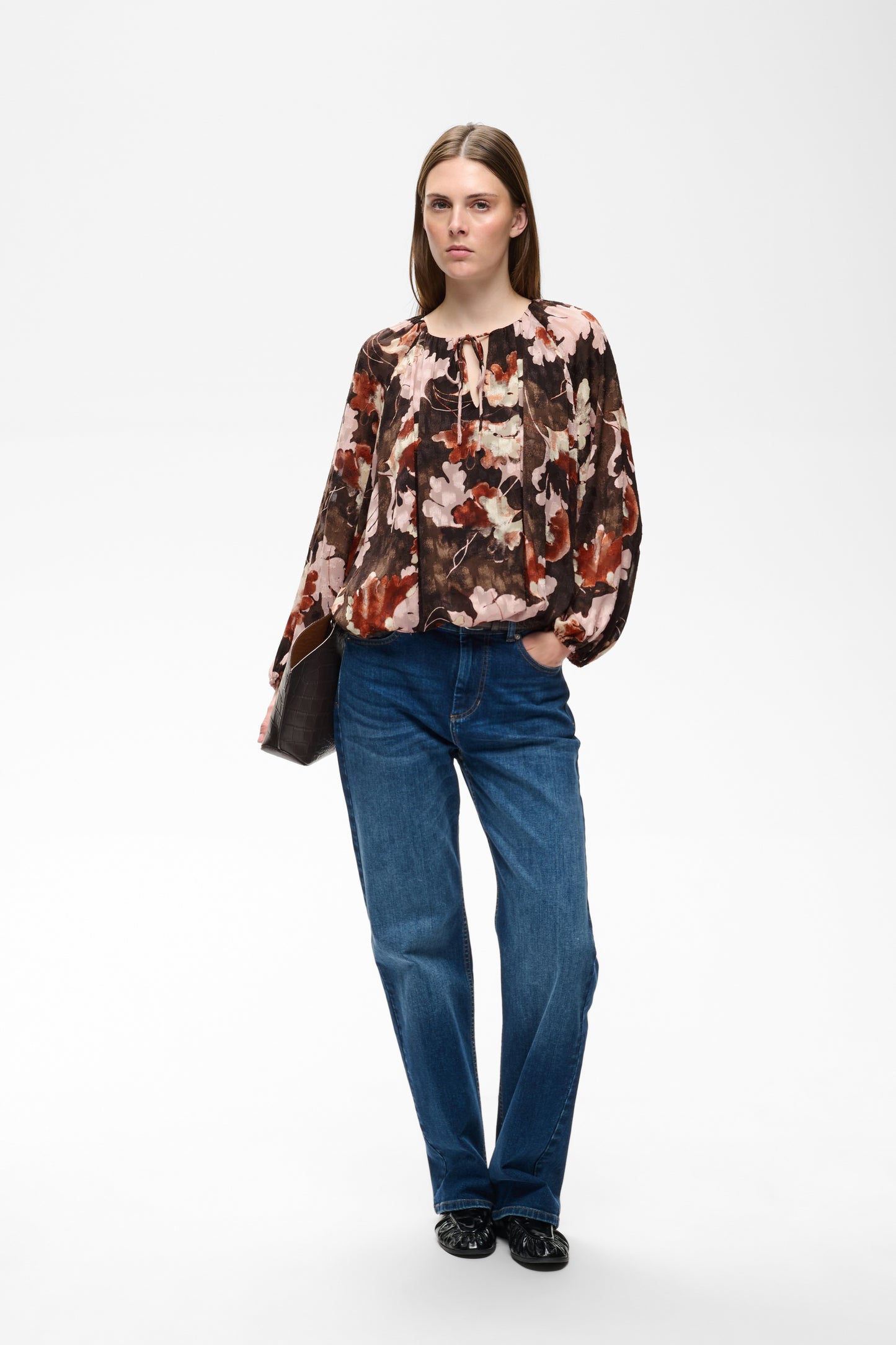 InWear Mason Balloon Blouse - Brown with Pink Fall Leaves