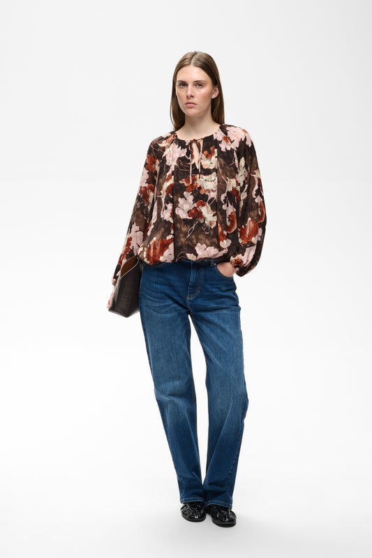 InWear Mason Balloon Blouse - Brown with Pink Fall Leaves