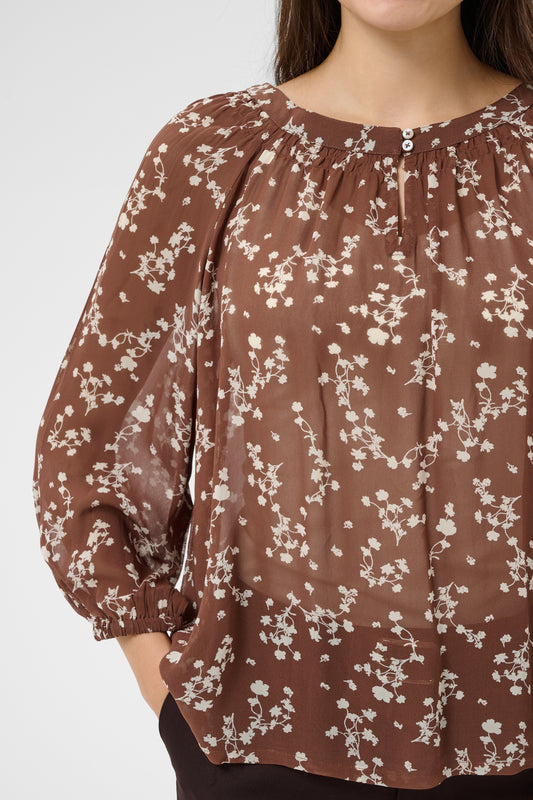 Part Two Catin Blouse - Down Town Brown Leaf Print