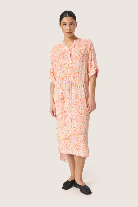 Soaked In Luxury Zaya Printed Dress - Tangerine Ditsy Print