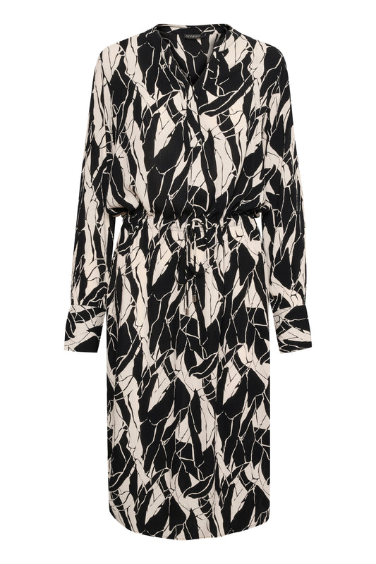 Soaked In Luxury Zaya Printed Dress - Black & White Abstract