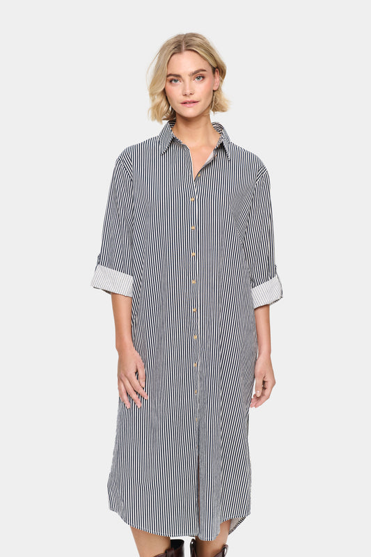 Saint Tropez Zalinda Stripe Shirt Dress - Ice Nightsky