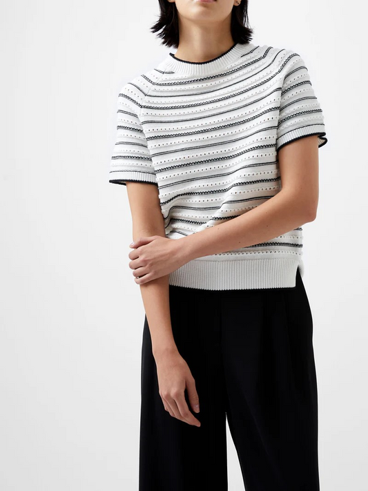 French Connection Oskie Short Sleeve Jumper - Summer White/Utility