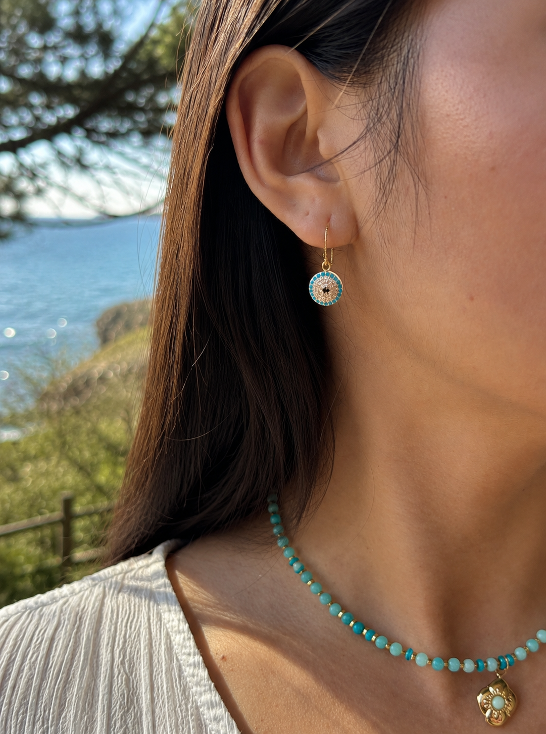 Ocean Ripples 14ct Gold Plated Celestial Eye Drop Earrings