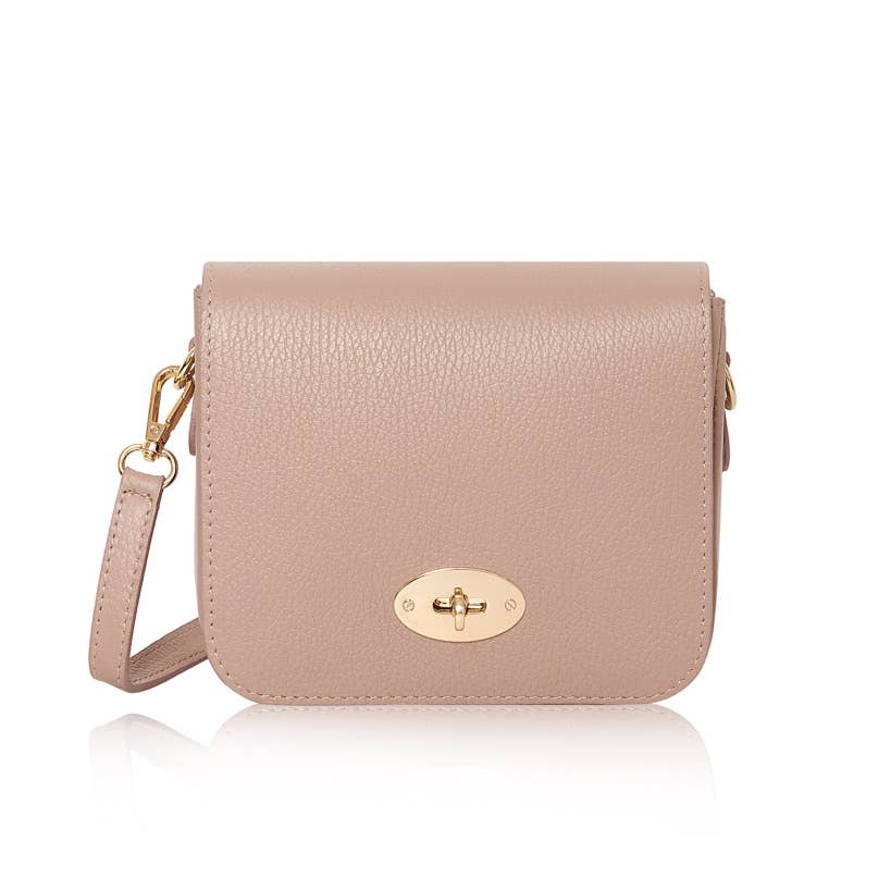 Italian Genuine Leather Crossbody Bag with Metal Clasp: Navy