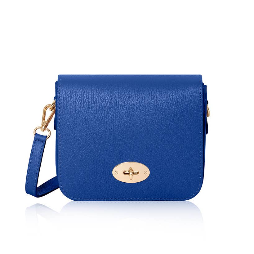 Italian Genuine Leather Crossbody Bag with Metal Clasp: Navy