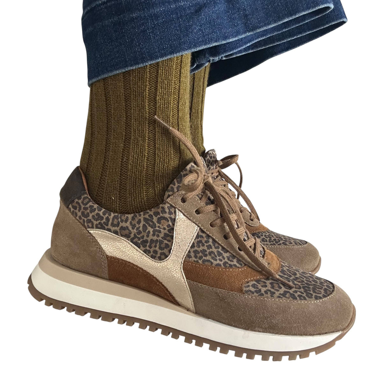 Sofia cashmere-blend pair of socks: Olive