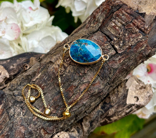 Ocean Ripples 14ct Gold Plated Kyanite Adjustable Bracelet 