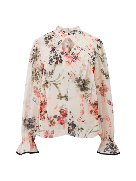 French Connection Hallie Crinkle Contrast Top - Cream-Scarlett