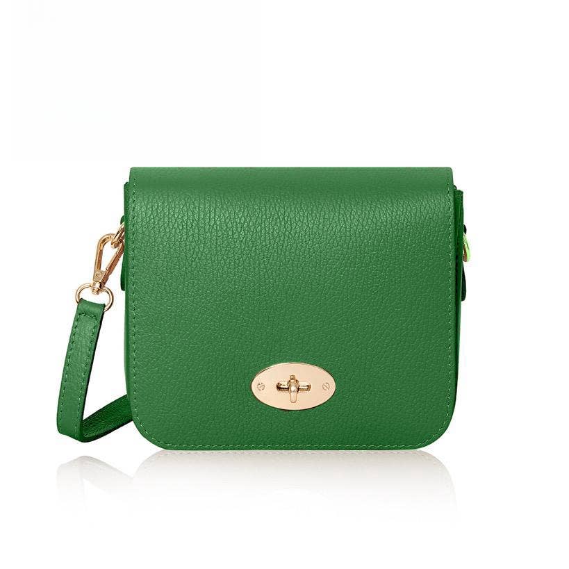 Italian Genuine Leather Crossbody Bag with Metal Clasp: Navy