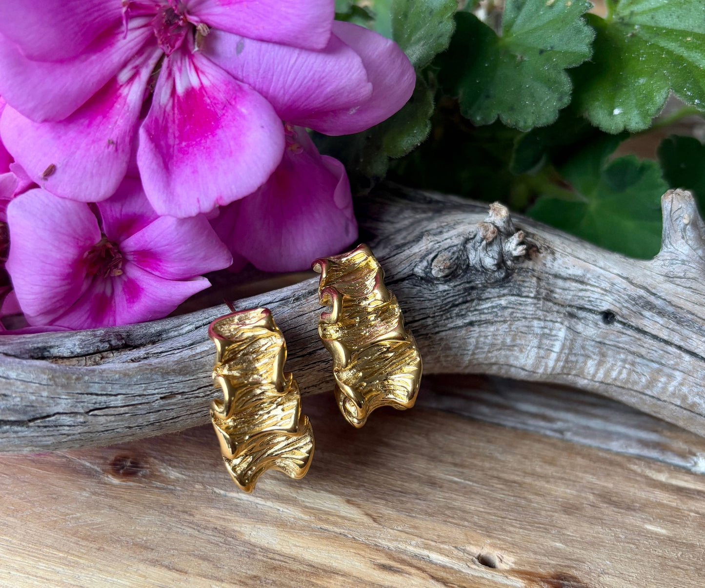 Ocean Ripples 18ct Gold Plated Seaweed Earrings    