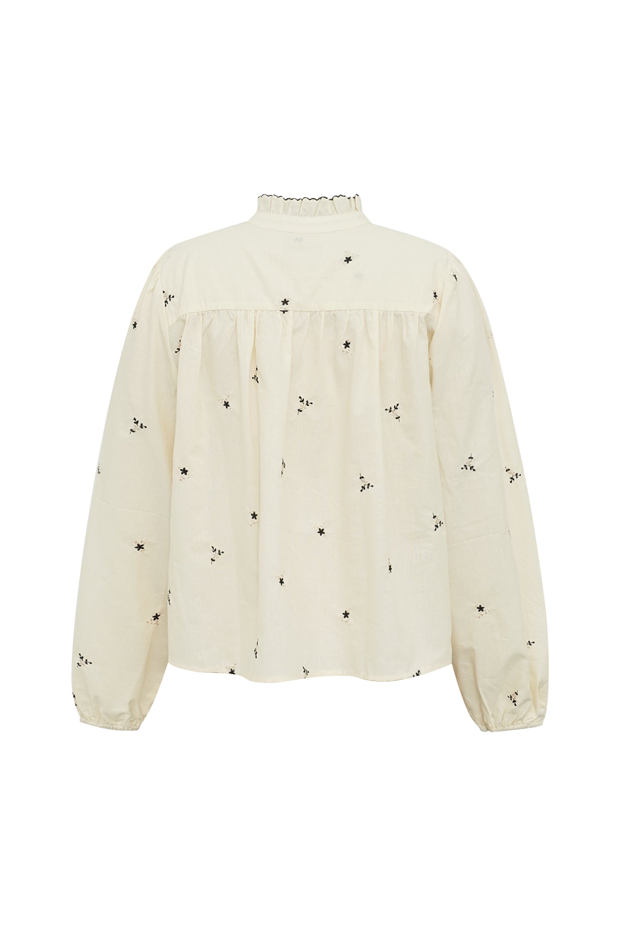 Lollys Laundry Alessandra Shirt in cream with delicate embroidered floral motifs and gold button detailing