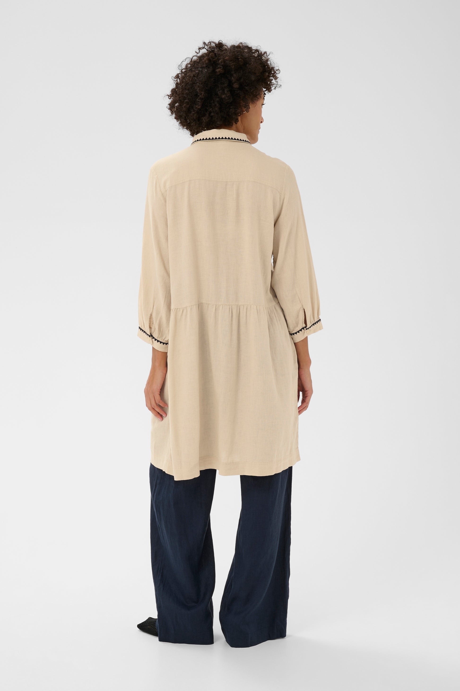 Part Two Alivia Linen Beige dress with black trim 