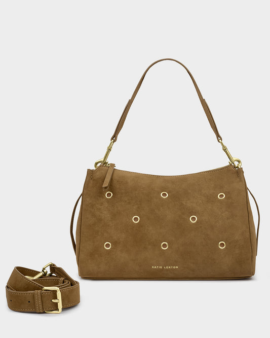 Alize Shoulder Bag in suede with gold eyelets