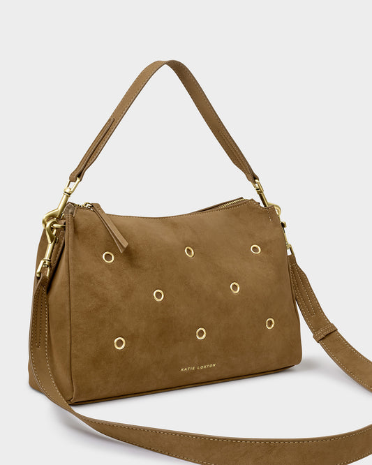 Alize Shoulder Bag in suede with gold eyelets