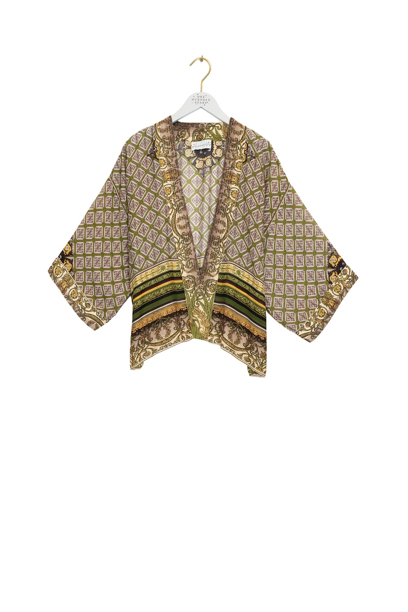 One Hundred Stars Amulet Green printed kimono