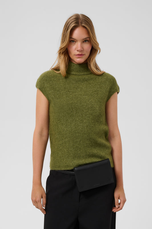 Soaked in Luxury Anina Top in Loden Green Melange with sleeveless design and roll neck