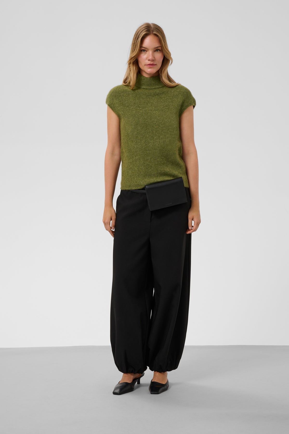 Soaked in Luxury Anina Top in Loden Green Melange with sleeveless design and roll neck