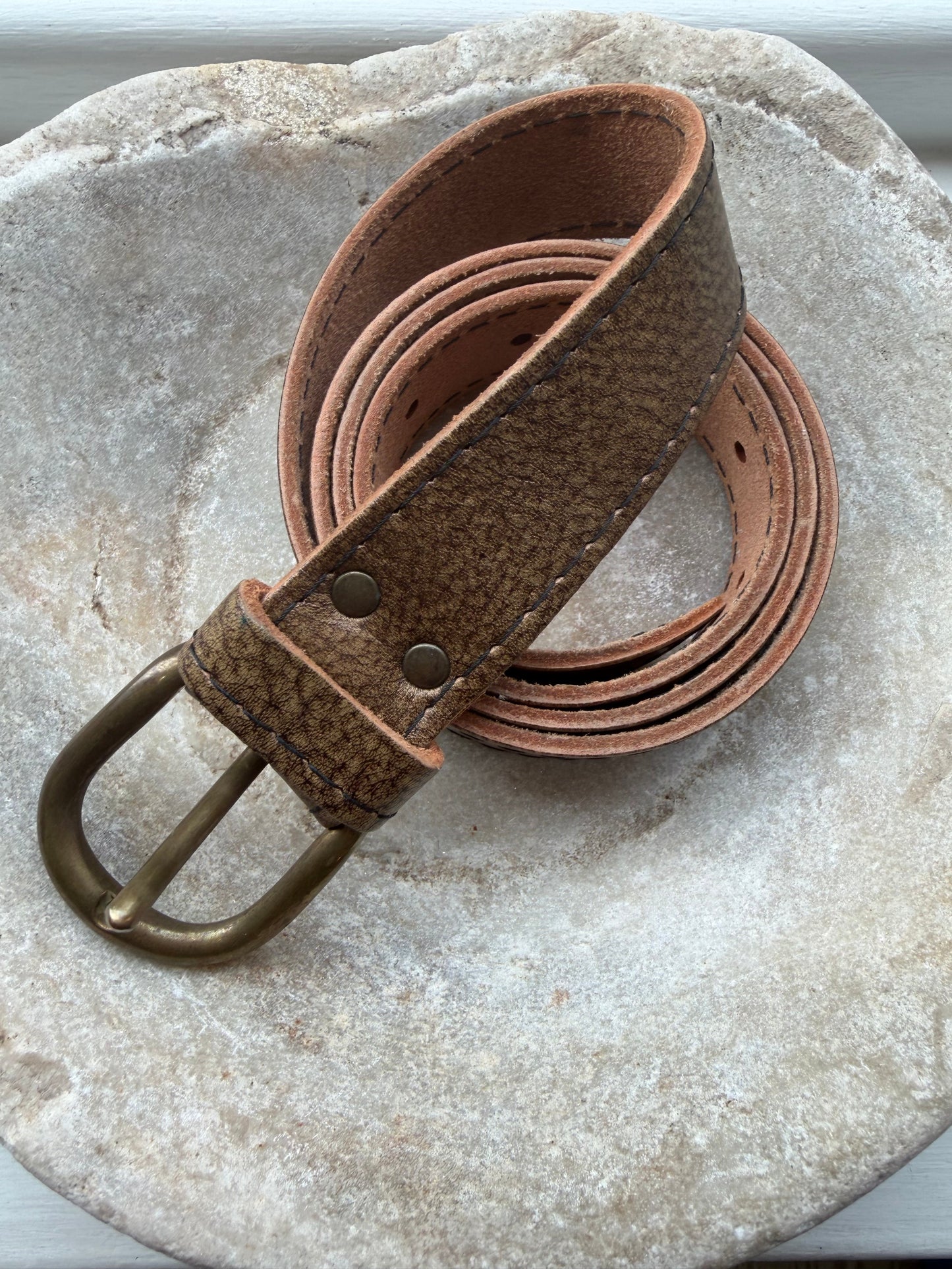Antique Gold colour leather belt with gold buckle