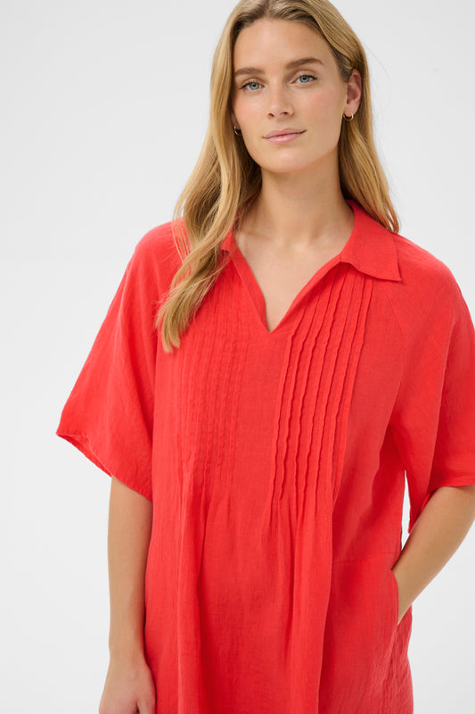 Part Two Ayla Linen Dress in Poppy Red