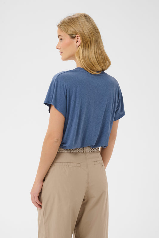 Part Two Blue Indigo Linen blend V - Neck T-shirt