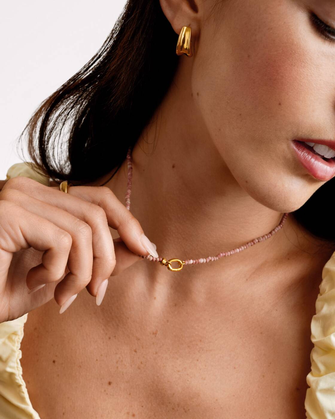 Katie Loxton Rhodochrosite Waterproof Gold Necklace with real semi-precious rhodochrosite stone