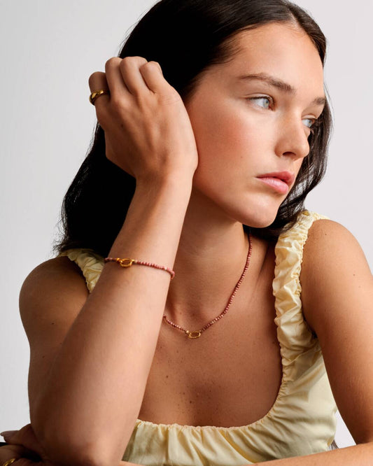 Katie Loxton Rhodochrosite Waterproof Gold Necklace with real semi-precious rhodochrosite stone