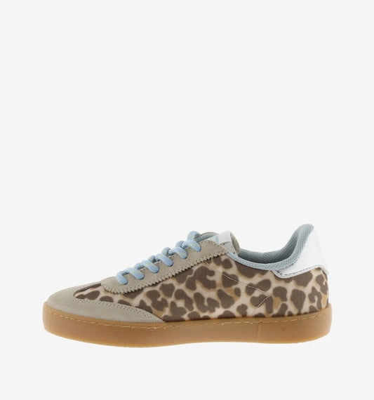 Victoria Shoes Berlin leopard print trainers with suede overlays metallic heel panel and caramel T.R. sole