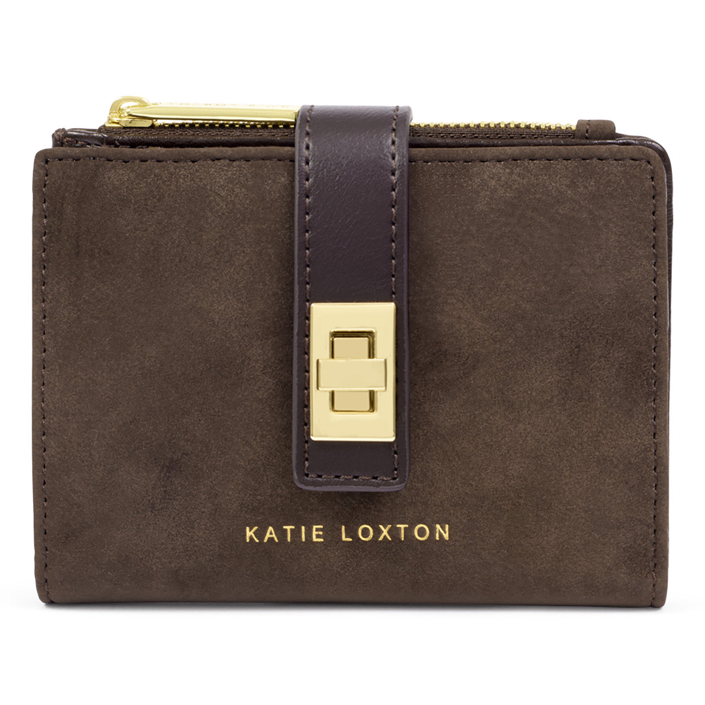 Katie Loxton Orin Twist Lock Purse available in Black Crocodile, Bitter Chocolate Suedette and Chocolate Leopard.