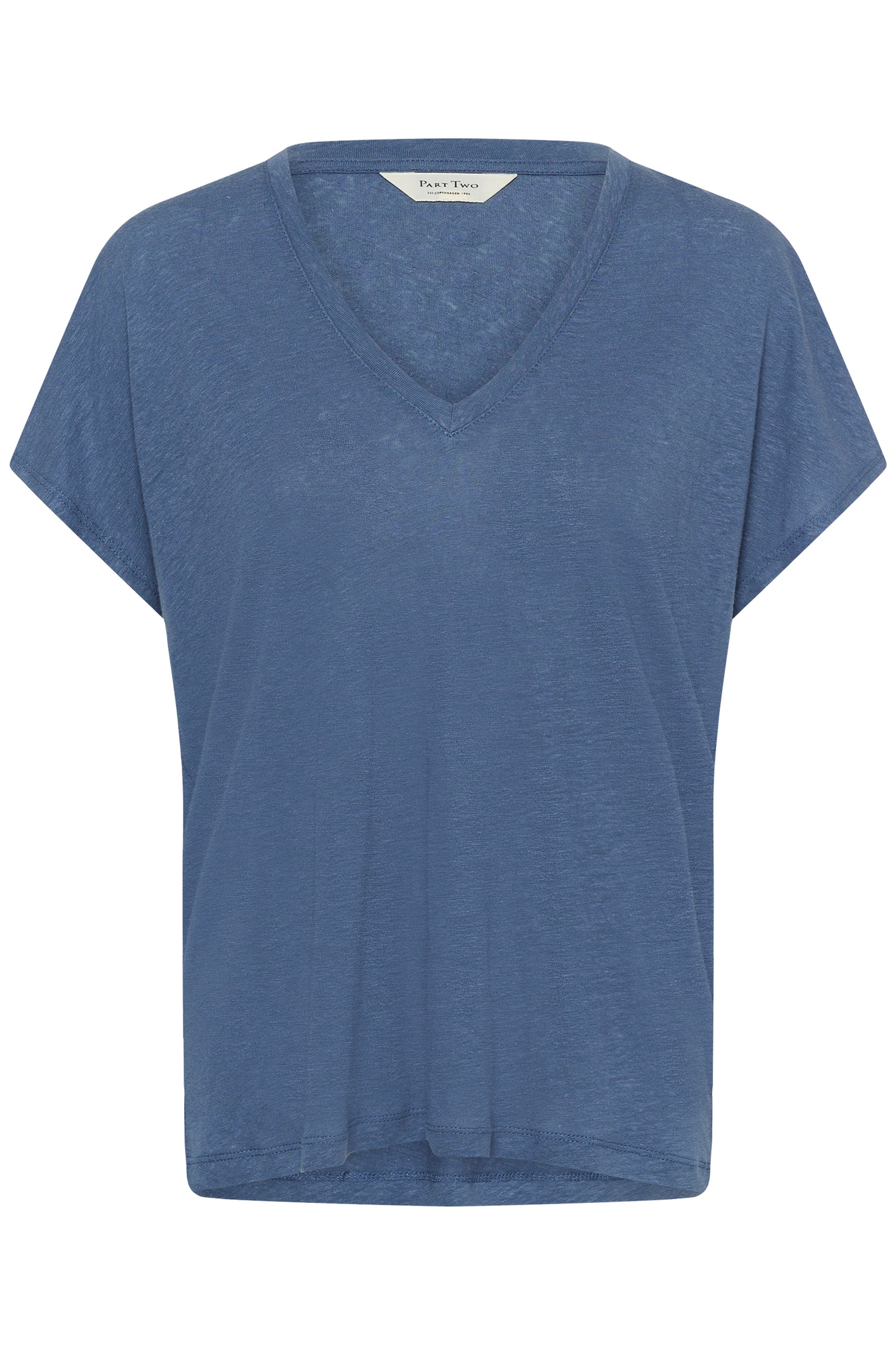 Part Two Blue Indigo Linen blend V - Neck T-shirt