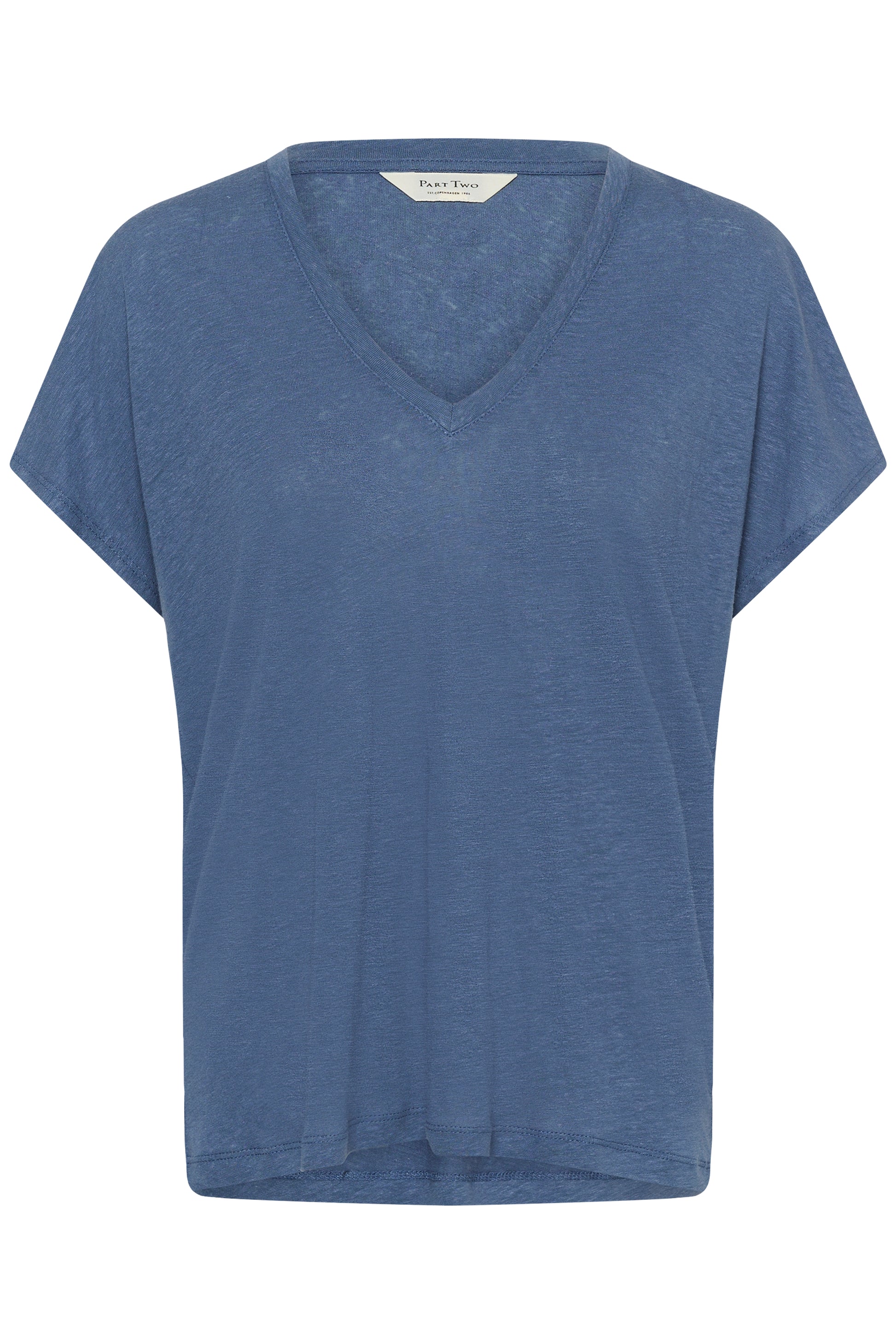 Part Two Blue Indigo Linen blend V - Neck T-shirt