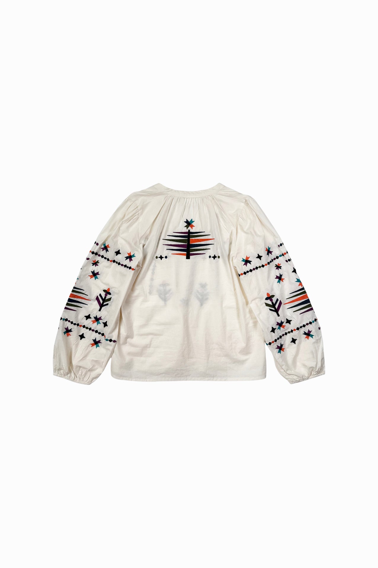 Lollys Laundry Bonnie white cotton shirt with embroidered pattern and tie neckline