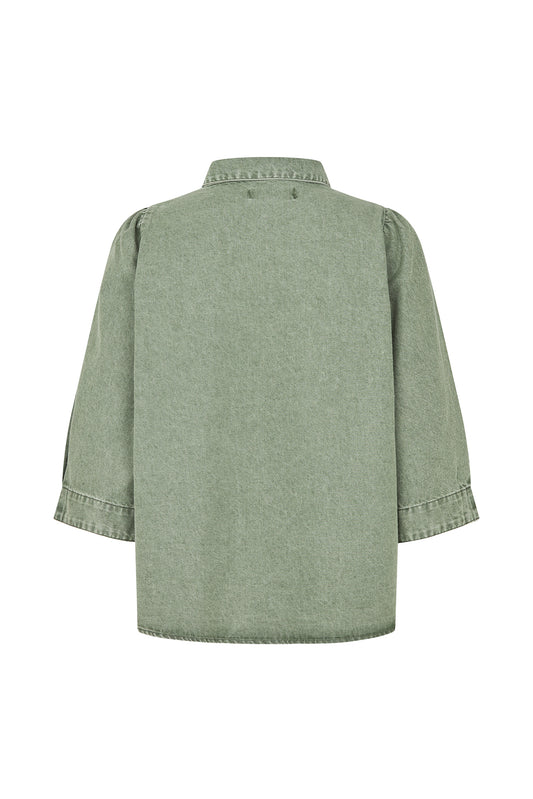 Lollys Laundry Dusty Green Shirt with 3/4 length sleeves.