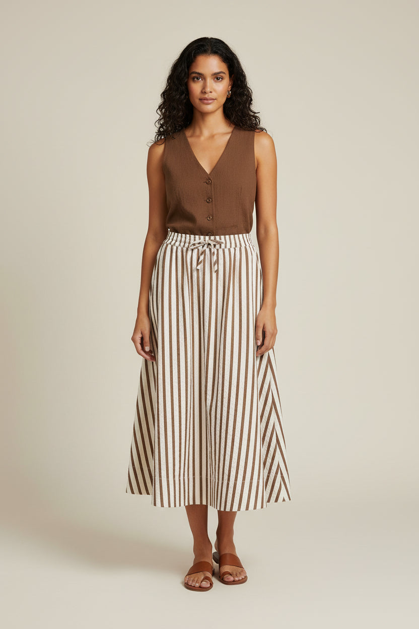 Lollys Laundry Bristol midi skirt in Dark Mokka with fluid drape