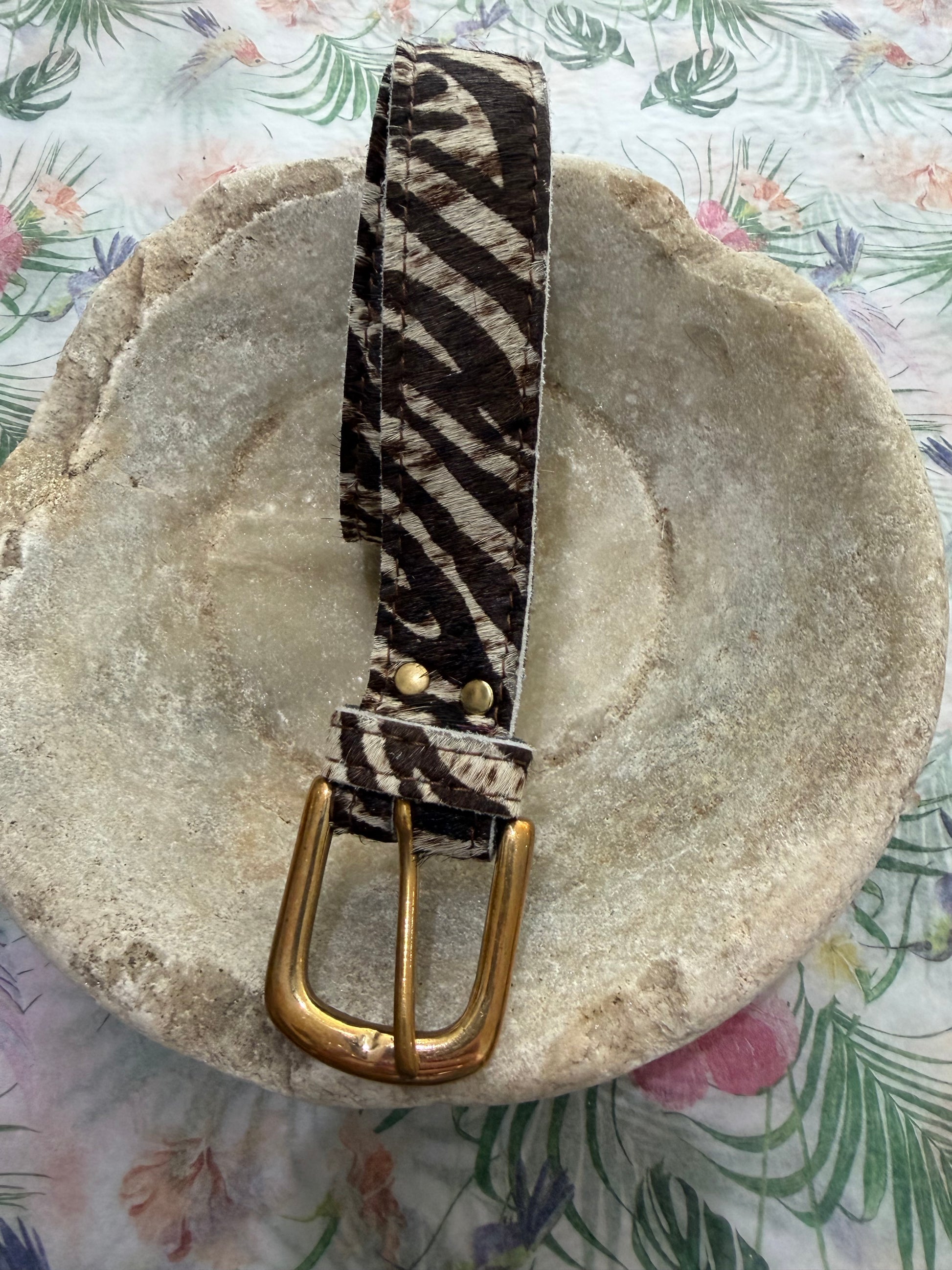 Brown Zebra print belt with gold buckle