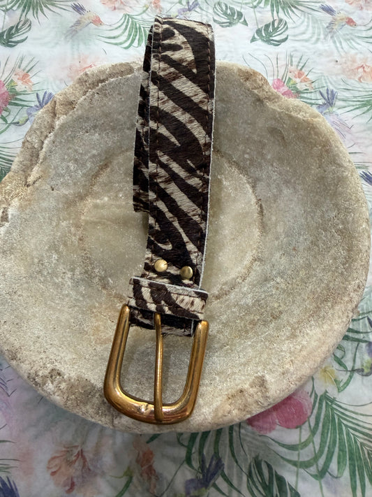 Brown Zebra print belt with gold buckle