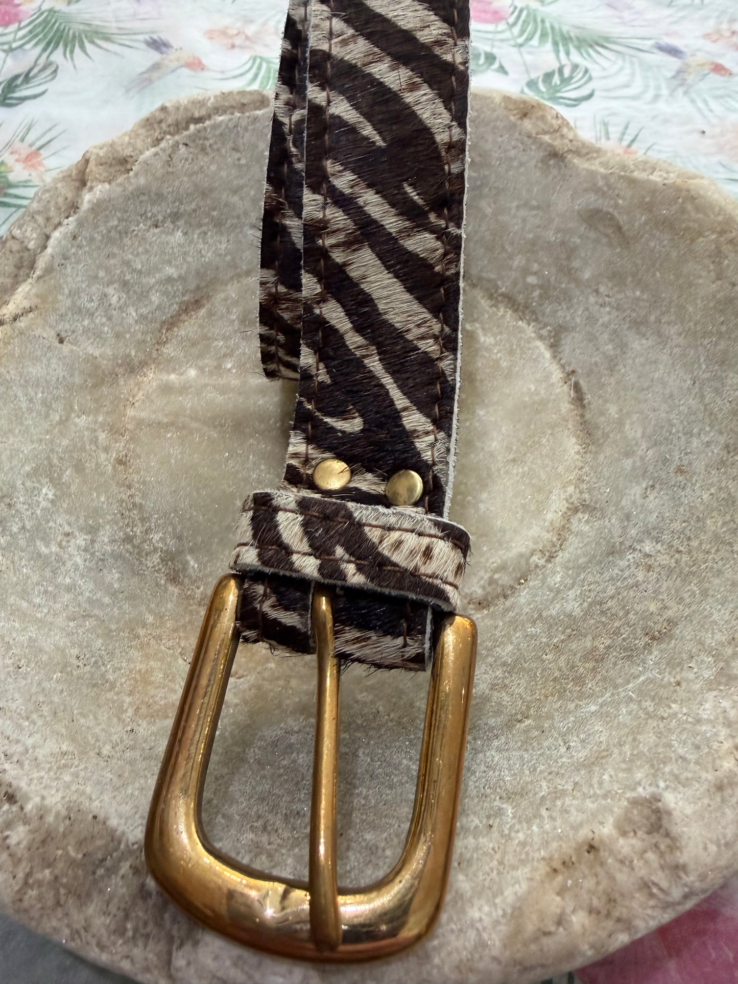 Brown Zebra print belt with gold buckle