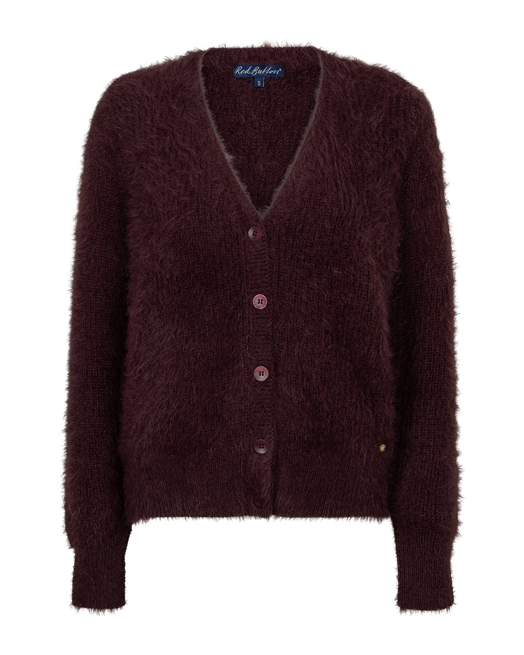 Red Button Fuzzy Cardigan available in Burgundy and Cream