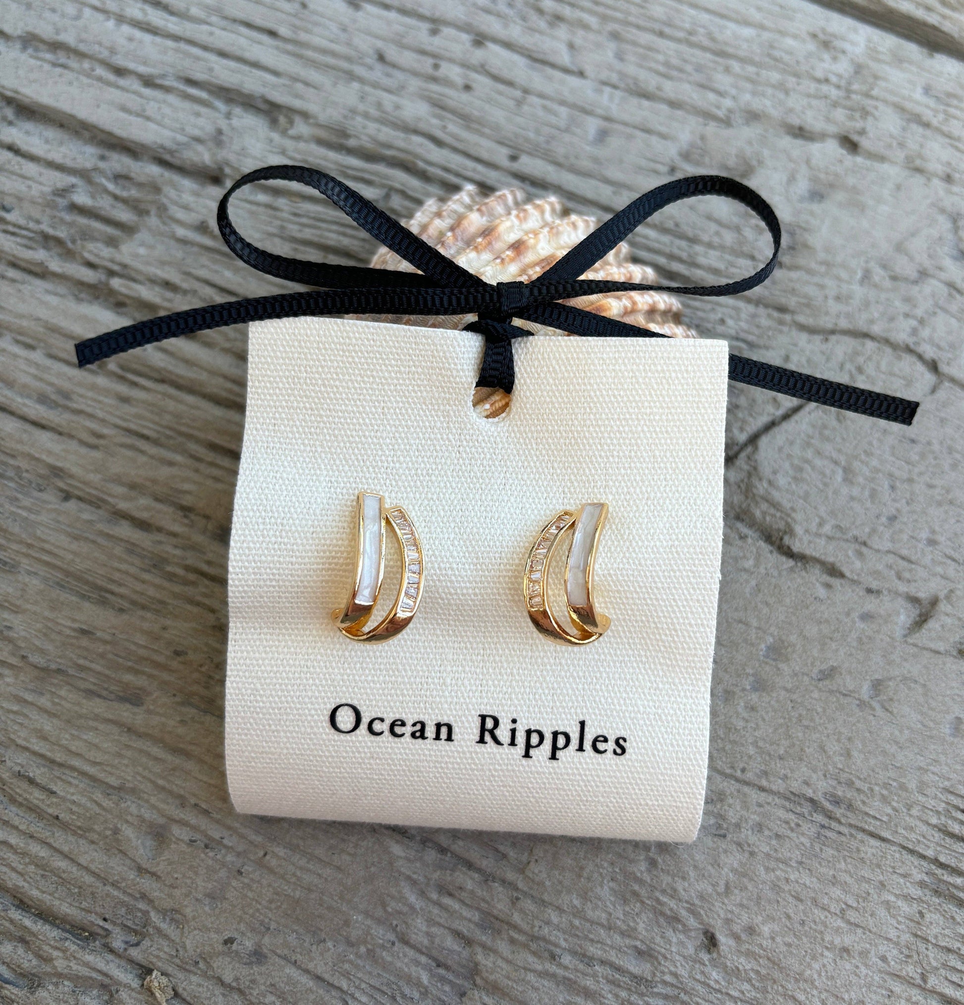 Ocean Ripples 14ct Gold Plated Cubic Zirconia Crossover Earrings